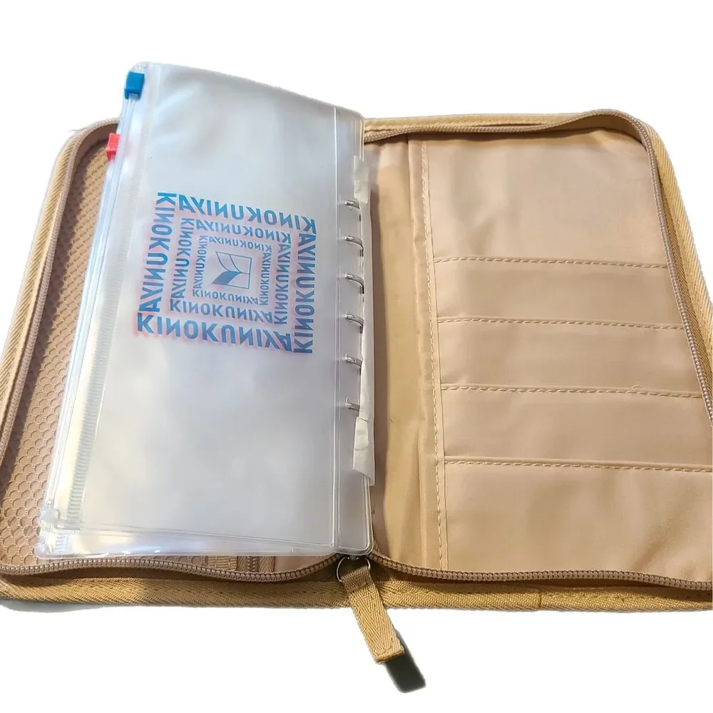 Kinokuniya x Japan NWOT Beige & Green Eco Canvas Zippy Organizer Pouch Case - Picture 10 of 11